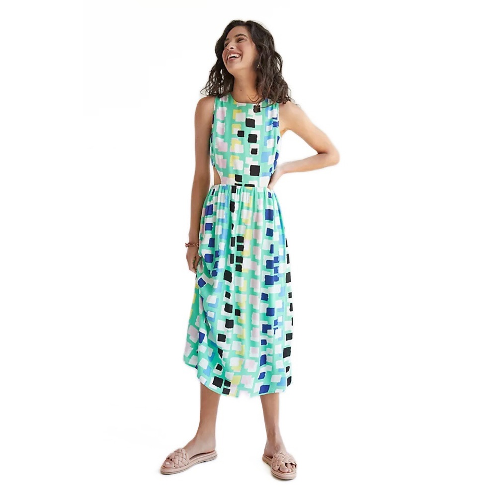 Anthropologie Corey Lynn Calter Green Abstract Midi Dress Size S NWT